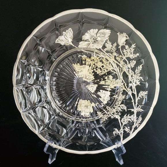 Vintage Silver City Glass Co "Flanders" Silver Overlay Raised Round Platter - Picture 8 of 9